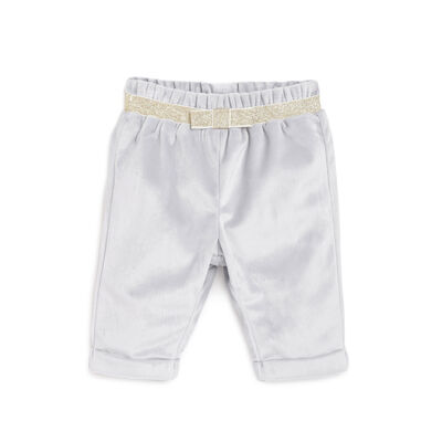Girls Light Grey Solid Long Trouser